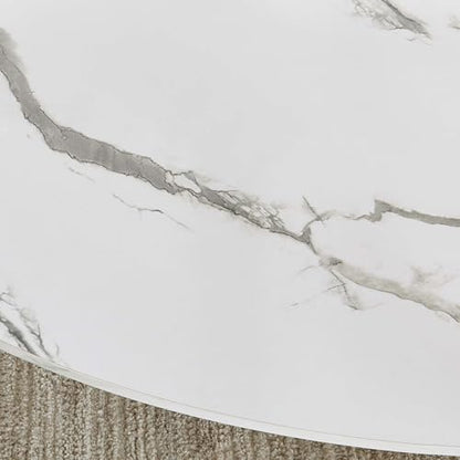 LumFurn Oval Glass Coffee Table, Mid-Century Modern Design, L43 x W22 x H17 inch, Surfboard Shaped Clear Glass Top and White Marble Finish Wood Shelf, Tapered Legs with Gold Finish Frame - color: Clear & White Marble, size: L43" Surfboard Coffee Table