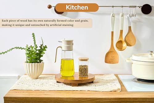 Round 9.4" Acacia Wood Decorative Tray – Farmhouse Wood Riser Pedestal Stand for Kitchen and Bathroom Decor, Counter Display, Vanity Tray (Medium, 9.4" Dia) - size: Medium: Dia 9.4"