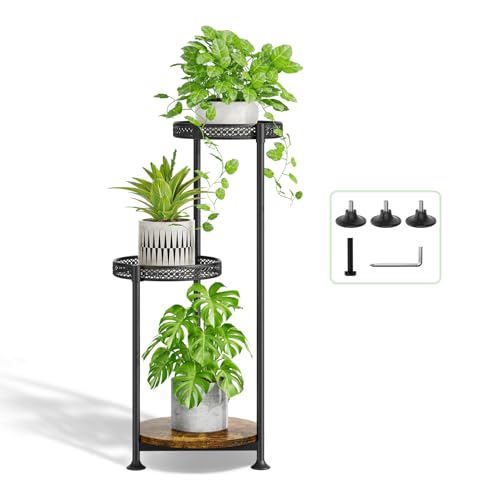 Oppro Plant Stand Indoor Outdoor, 3 Tier Metal Flower Shelf Holder | Tall Multiple Corner Rack Clearance Narrow House Orchid Display Organizer for Patio Office Porch Living Room Garden Black - color: Hollow Black, size: 3 Tier