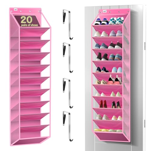 Kotkn 10 Tier Over The Door Organizer - Heavy Duty Hanging Storage Rack with Sturdy Oxford Fabric, Holds 20+ Pairs of Footwear, Boots & Sneakers, Saves 50% Closet Space! (Pink) - color: 10-cell Pink