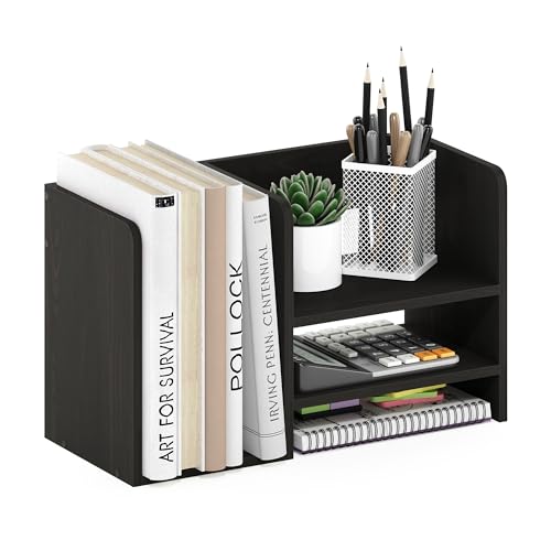 Furinno Hermite Wood Desktop Book and Home Office Supplies Storage Organizer, Espresso - color: Espresso, size: 15.8-Inch