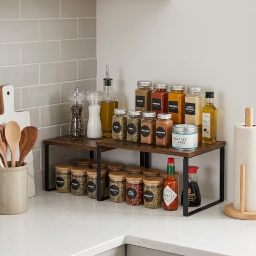 Furinno RAVEL Kitchen Countertop Organizer Set of 2, Nesting Counter Shelves, Kitchen Storage, Expandable, Stackable, Spice Rack, for Kitchen, Pantry, Coffee Bar, Amber Pine
