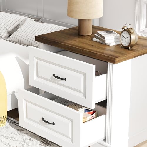 Catrimown 24" Wide Farmhouse Nightstand, Large End Table with 2 Drawers, Side Table Chest of Drawers Cabinet, Night Stand for Bedroom, Living Room, White - color: White