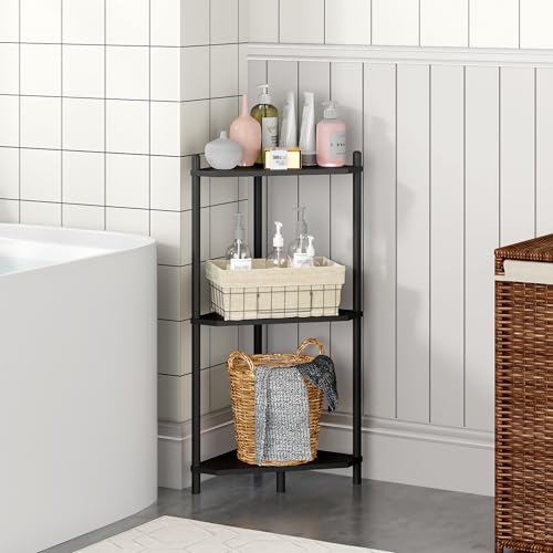 Corner Shelf Stand - 3 Tier Bamboo Small Corner Bookshelf for Office Kitchen Bedroom Plant Stand Living Room Decor Small Space (Black, 3 Tier) - color: Black, size: 3 Tier