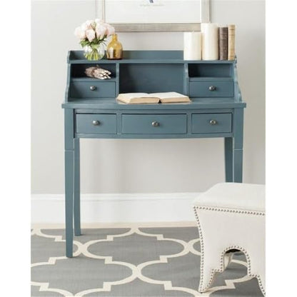 SAFAVIEH Furniture - Landon 5-Drawer Writing Desk - Teal - Solid Wood - Classic Hutch Design - Ideal for Home Office, Living Room, Den, 36.2" W x 19.1" D x 40.5" H (AMH6516E) - color: Teal