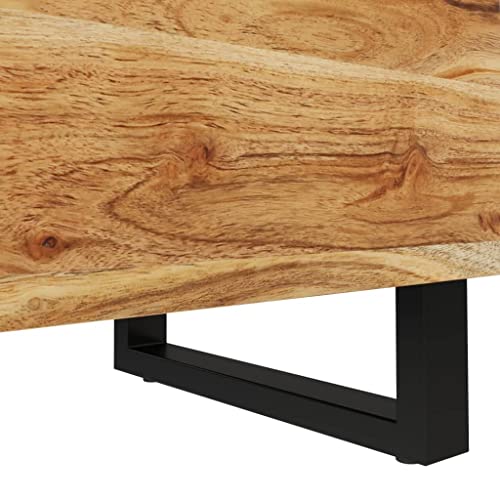 Bedside Cabinet Set of 2, Industrial Nightstand with Solid Acacia Wood Top and Matte Black Metal Frame, Modern End Table for Bedroom Storage, 18.1 Inch Height - size: Medium
