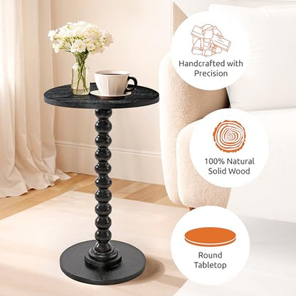 Solid Wood Round Side Table for Living Room, Bedroom and Office — Handcrafted 22-Inch End Table, Bedside Nightstand, Accent Table for Small Spaces with Tool-Free Assembly- Charcoal Gray - color: Charcoal Gray