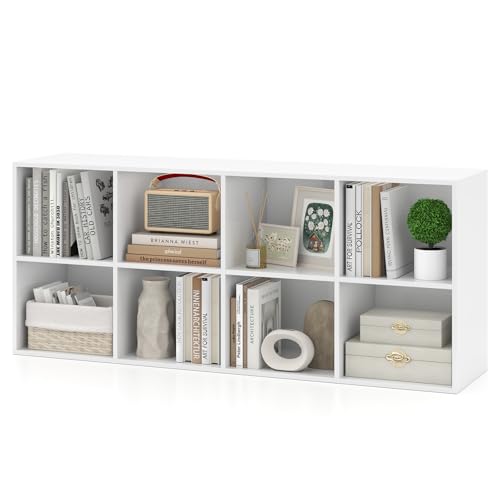Giantex 8-Cube Bookcase, 3-Tier Cubby Bookshelf, Horizontal Vertical Display Rack with Anti-Tipping Kits, Modern Storage Organizer Shelf Unit for Bedroom, Living Room, Study (White, 8-Cube) - color: White, size: 8-Cube