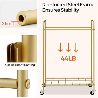 90L Laundry Hamper with Wheels, Laundry Basket with Handle and Liner Bag | Lockable Casters; Reinforced Frame; Breathable Fabric; Space-Efficient Design - color: Golden+White, size: 90L-1 Section