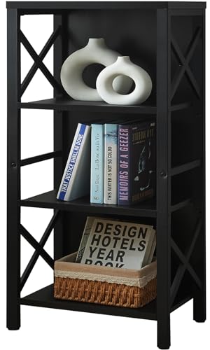 MNEETRUNG Small Bookshelf,4 Tier Industrial Bookcase with Metal Frame and Backboard,Narrow Black Book Shelf,Office Book case for Small Spaces,Living Room,Bedroom and Home Office - color: Black, size: 4-Tier (15.7"W x 11"D x 39.5"H)