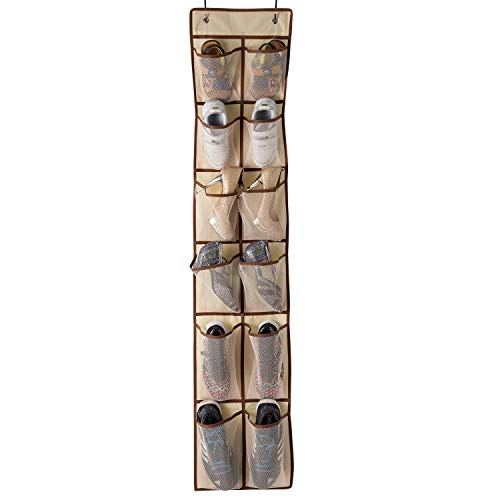 KEEPJOY Over The Door Shoe Organizer,Hanging Shoe Organizer 12 Mesh Pockets Shoe Organizer for Closet,Works Well for Men and Woman Kids Shoes Storage, 57.5×12.6inch(Beige) - color: Beige-1 Pack of 12 Pockets