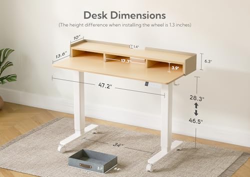 Claiks Standing Desk with Drawers, Stand Up Electric Standing Desk Adjustable Height, Sit Stand Desk with Storage Shelf and Splice Board, 48 Inch, Natural - color: Nature, size: 47.2×23.6