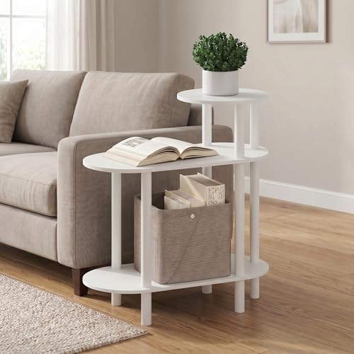 3-Tier Oval Sofa End Table, Toolless Assembly Bedside Table, Night Stand with Open Shelf, Side Table, for Bedroom, Living Room, White - color: White/White, size: 3 Tier, Round Top