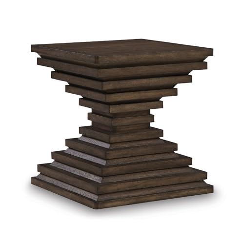 Signature Design by Ashley Hannodream End Table, No Assembly Required, Contemporary Pedestal Wood Accent Table for Living Room Sofa, Warm Brown, 22" W - color: Warm Brown