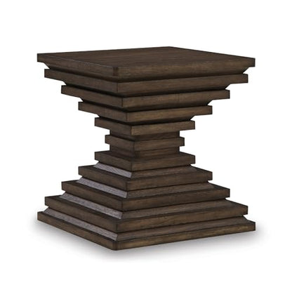 Signature Design by Ashley Hannodream End Table, No Assembly Required, Contemporary Pedestal Wood Accent Table for Living Room Sofa, Warm Brown, 22" W - color: Warm Brown