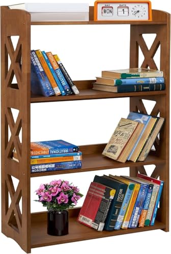 4 Tier Bookshelf, Wood Bookshelf with Open Shelves, Narrow Bookshelf Freestanding Storage Organizer, 4 Shelf Bookcase Small Bookshelf Display Brown Bookcase for Living Room Bedroom Office - color: Brown, size: 4 Tier