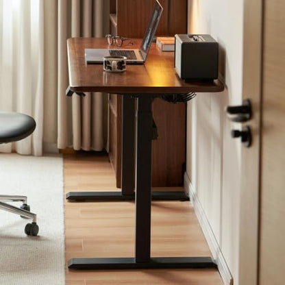 Solid Wood Electric Height Adjustable Standing Desk, Walnut Rubber Wood Home Office Sit Stand Desk with Cable Management Tray for Study Living Room 47.24" W - color: Walnut-rubberwood Electric Height Adjustable, size: 47.24"W