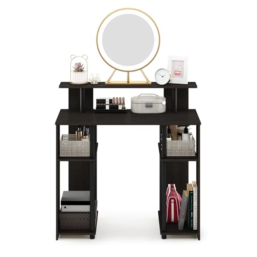 Furinno JAYA Simple Design Computer Writing Desk, Walnut | Raised Hutch, Simple Design Computer Writing Desk, Office Desk for Home Office, Bedroom - color: Walnut/Black