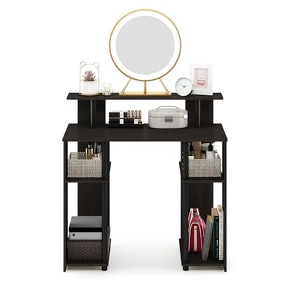 Furinno JAYA Simple Design Computer Writing Desk, Walnut | Raised Hutch, Simple Design Computer Writing Desk, Office Desk for Home Office, Bedroom - color: Walnut/Black