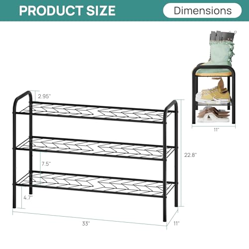 viewcare Shoe Rack for Closet, 3-Tier Long Shoe Rack for Entryway & Garage, Sturdy Metal Construction, Shoe Organizer Holds 8-12 Pairs - size: 3-Tier(Long)