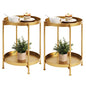 Tiita 2 Pack Round End Table Mental Side Table Nightstand/Small Wood Tables Accent Coffee Table with Wooden Tray for Living Room Bedroom Office Small Space - color: Gold