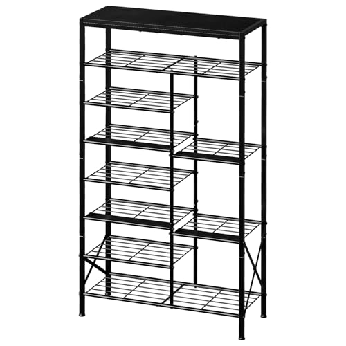 8-Tier Shoe Rack, Shoe Storage Organizer with Boots Storage, Large Capacity Shoe Shelf Holds 20-23 Pairs of Shoes, Durable and Stable, for Entryway, Closet, Hallway, Dorm Room, Black - color: Black, size: 8-tier