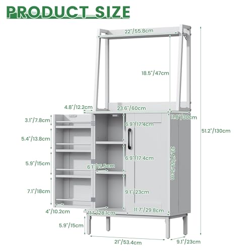 51" White Kitchen Pantry Cabinet, Kitchen Storage Cabinet, Small Coffee Bar Cabinet, Modern Kitchen Hutch with Microwave Stand, Adjustable Shelves, Food Pantry Cabinet for Dining Room - color: A-51'' White