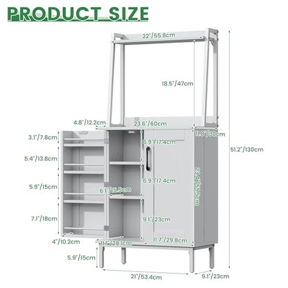 51" White Kitchen Pantry Cabinet, Kitchen Storage Cabinet, Small Coffee Bar Cabinet, Modern Kitchen Hutch with Microwave Stand, Adjustable Shelves, Food Pantry Cabinet for Dining Room - color: A-51'' White