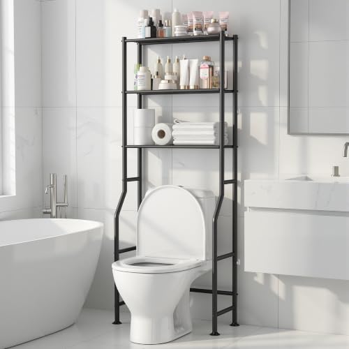 Livilord 3-Tier Over The Toilet Storage Rack, Space Saver Metal Bathroom Shelves, Freestanding Over Toilet Bathroom Organizer for Bathroom/Living Room (Black) - color: Black