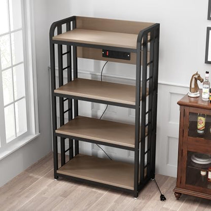 SIREDEEP Bakers Rack with Power Outlet ，4-Tier Kitchen Baker's Rack,Microwave Stand with Storage Suitable for Kitchen,Microwave Cart, Living Room, Dinning Room，Coffee Bar(Grey) - color: Grey