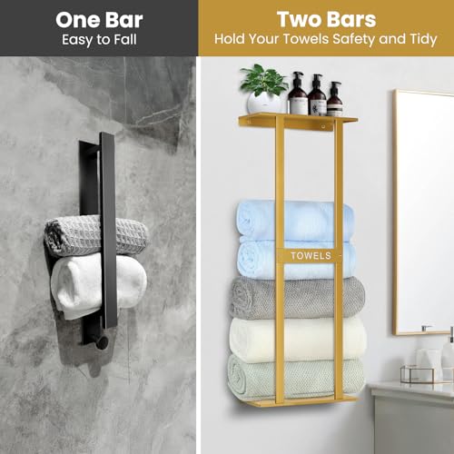 Bathroom Towel Storage Rack, Wall Mounted Bathroom Towel Rack, 30 inch Heavy Duty 6 Large Towels, Wall Mounted Towel Rack for Rolled Towels, Gold - color: Gold