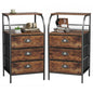 Night Stand Set 2, Tall Nightstand with 3 Fabric Drawers, Bedside Table with 2-Tier Wood Shelf, End Table for Bedroom, Steel Frame, Wood Top, Rustic Brown - color: Brown(3drawer), size: Set of 2