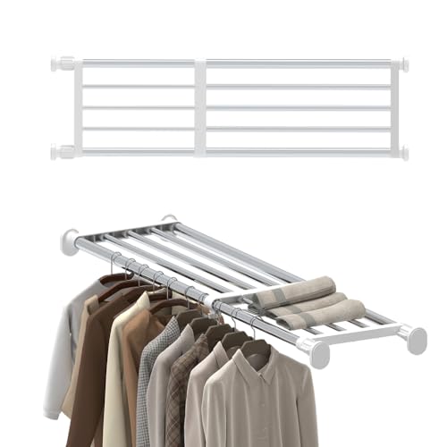 Hershii Expandable Shelf Rod Closet System Heavy Duty Clothes Hanger Adjustable DIY Storage Organizer Shoe Rack - color: Ivory, size: 29.4 - 46.25 inches