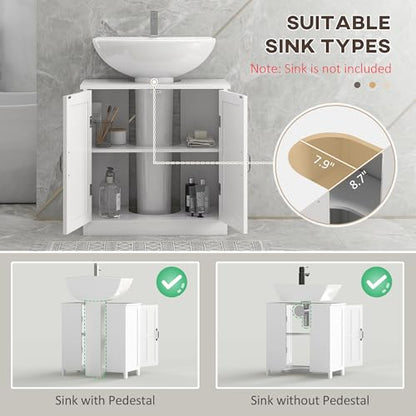 kleankin Pedestal Sink Storage Cabinet, Under Sink Cabinet with 2 Doors and Adjustable Shelf, Bathroom Vanity with U-Shape Cut-Out, White - color: White