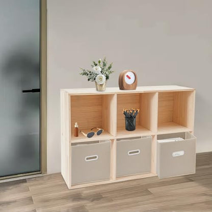 6-Cube Solid Wood Bookshelf, 2-Tier Storage Organizer Semi-Open Floor Display Shelf Closet Cabinet with 3 Baskets for Home Office Library School, 12" D x 35" W x 24" H - size: 6-Cube, with Baskets