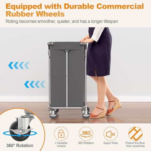 Hodonas 115L Laundry Basket with Wheels, 30 Gal. Rolling Laundry Hamper, Removable and Machine Washable Liner, Steel Frame, Tall Laundry Cart for Laundry Room, Bedroom, Bathroom, Dorm Storage -Gray - color: Gray