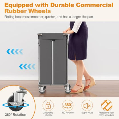 Hodonas 115L Laundry Basket with Wheels, 30 Gal. Rolling Laundry Hamper, Removable and Machine Washable Liner, Steel Frame, Tall Laundry Cart for Laundry Room, Bedroom, Bathroom, Dorm Storage -Gray - color: Gray