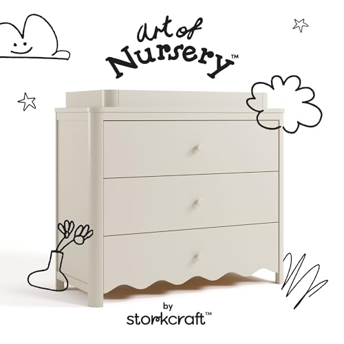 Storkcraft Casablanca 3 Drawer Chest with Changing Topper, Frosted Oat | GREENGUARD Gold Certified Wood Dresser for Nursery & Kids Bedroom, Safety Interlocking Drawer System, Removable Topper - color: Frosted Oat, style: 3 Drawer Dresser