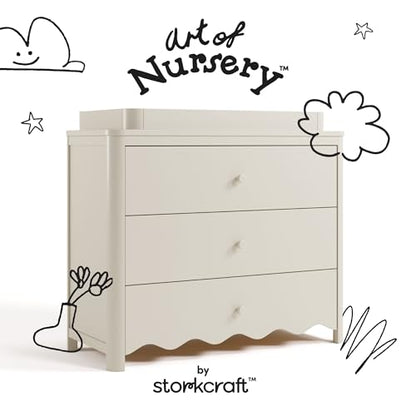 Storkcraft Casablanca 3 Drawer Chest with Changing Topper, Frosted Oat | GREENGUARD Gold Certified Wood Dresser for Nursery & Kids Bedroom, Safety Interlocking Drawer System, Removable Topper - color: Frosted Oat, style: 3 Drawer Dresser
