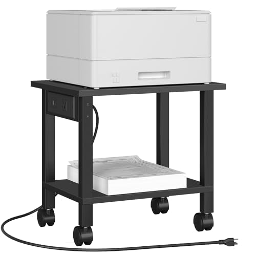 TUTOTAK Printer Stand, 2 Tier Rolling Printer Cart with Charging Station | Small Under Desk Printer Table with Wheels for Small Space, Office, Home, Black PS01BK001 - color: Black, size: 2 tier(15.7 x 11.8 x 15.4inchs)