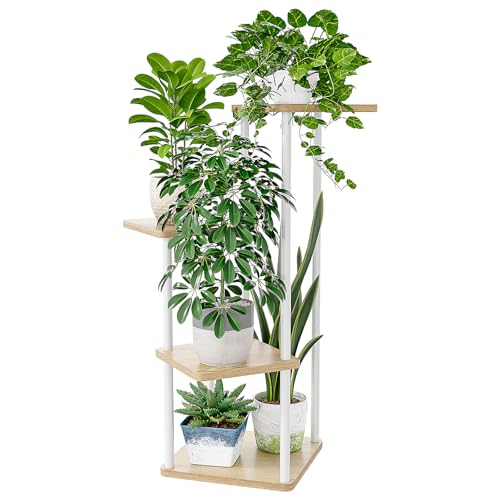 Bamworld Small Plant Stand Indoor 4 Tier Metal Plant Shelf for Multiple Plants Corner Flower Stand for Patio Garden Balcony Living Room Bedroom White - color: White Oak, size: 4 Tier