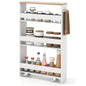 Slim Rolling Storage Cart, 4-Tier Kitchen Utility Carts on Wheels, Wood Shelving Unit Organizer Trolley with Handle, 5” Width Narrow Cart for Small Spaces, Laundry, Bathroom (White & Natural)