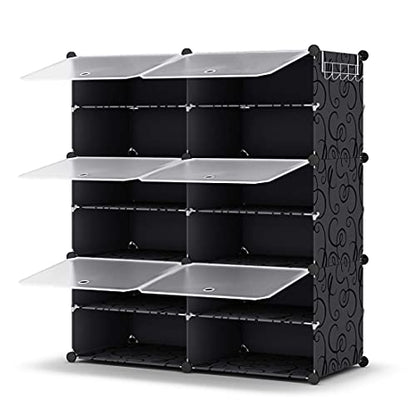 HOMIDEC Shoe Rack Organizer, 6 Tier Storage Cabinet 24 Pair Plastic Shoe Shelves for Closet Hallway Bedroom Entryway - color: Black, style: 2 by 6
