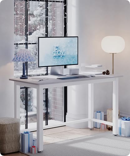 51'' Home Office Desk Modern Computer Desk 51.2X 23.6x29.5 inches PC Table with Thicken Frame Industrial Style Sturdy Metal Frame Furniture for Writing Gaming Grey Oak+White - color: Grey Oak, size: 51
