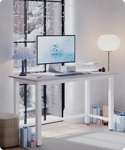 51'' Home Office Desk Modern Computer Desk 51.2X 23.6x29.5 inches PC Table with Thicken Frame Industrial Style Sturdy Metal Frame Furniture for Writing Gaming Grey Oak+White - color: Grey Oak, size: 51