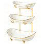 DUJUST 3 Tier Fruit Bowl, Elegant Ceramic Fruit Stand with Gold Scrollwork, Stackable & Easy to Store, Multifunctional Serving Tray for Fruit/Vegetables/Snacks - White Gold - color: 3-Tier White Gold