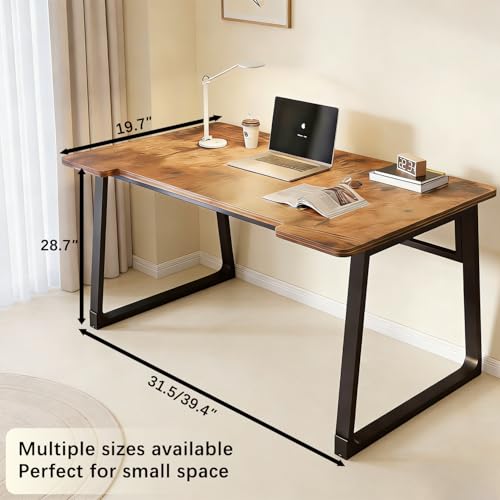 Computer Desk 39.4 Inch Small Office Desk with Wood Top and Metal Frame, Study Writing Desk for Home, Bedroom, Gaming, U-Shaped Leg Design, Modern Simple - color: Frame：black/Board：rustic Brown