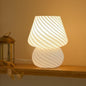 ONEWISH Mushroom Lamp-Small Bedside Table Lamp with Striped Glass, Nightstand Lamp for Bedroom, Living Room, 3000K E26 Bulb Included(White) - color: Not-dimmable-‎white-1pack