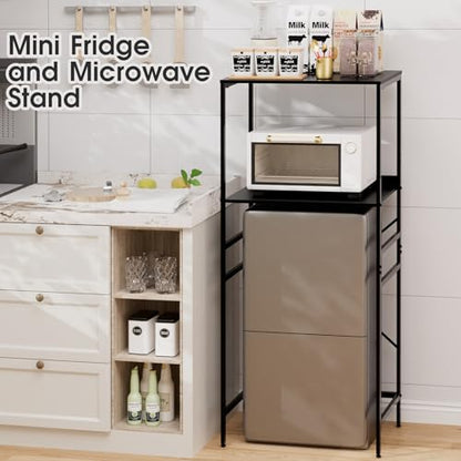 Mini Fridge Shelf Mini Fridge and Microwave Stand Over Mini Fridge Storage Rack Height Adjustable Microwave and Fridge Stand Suitable for Dorm, Kitchens, Offices, Black - color: Black