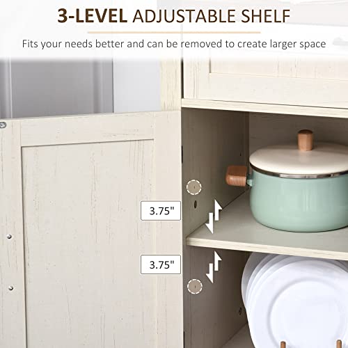 HOMCOM Sideboard, Storage Drawer, Coffee Bar Cabinet, Distressed White | Kitchen Cabinet, 2 Barn Doors, Modern Farmhouse - color: Distressed White